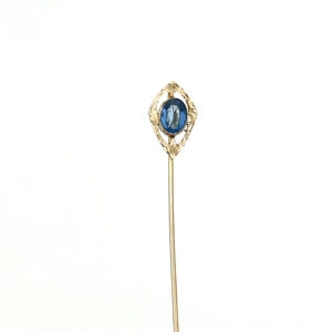 Antique 10K Solid Yellow Gold Blue Topaz Stick Pin 2.5"